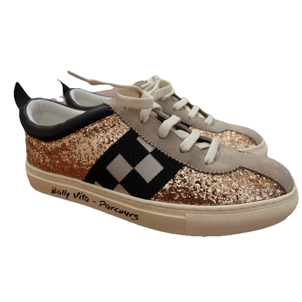 Bally Vita Parcours Gold Glitter & Grey Suede Sneakers Women’s EU 37.5 / US 7